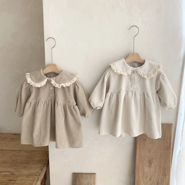 Spring Toddler Girl Dress Peter Pan Collar Full Sleeve Corduroy Dress