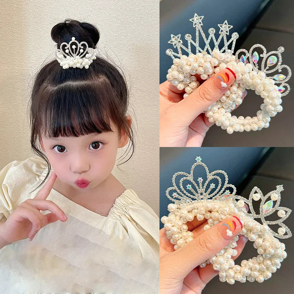 1PCS New Fashion Pearl Crown Princess Cute Kids Elastic Children Ties