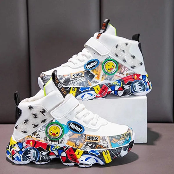 Size 26-36 Children Sports Sneakers for Girls Kid Cartoon Graffiti