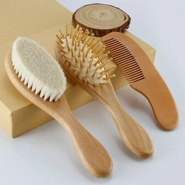 Newborn Baby Wooden Brush Baby Natural Wool Comb Newborn Hair Brush