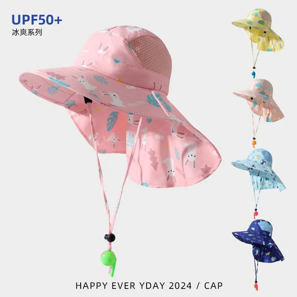 Anti UV Kids Summer Baby Sun Hat Bucket Cap With Whistle For Girls