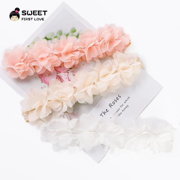 Pink Baby Flower Headband Pink Chiffon Hair Bands Handmade DIY