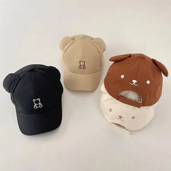 Cartoon Bear Baby Baseball Cap Cute Solid Color Toddler Sun Hat with