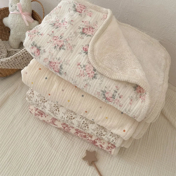 Winter Baby Blanket for Newborn Fleece Cotton Muslin Swaddle Bedding