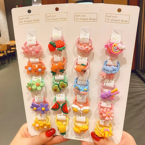 40Pcs/Set Colorful Flower Animal Girls Hairbands Sweet Fruit Elastic