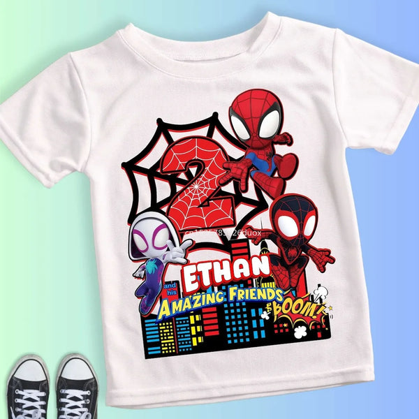 Summer Kid 2 3 4 5 6 7 8 9 Spider Man and His Friends Birthday White