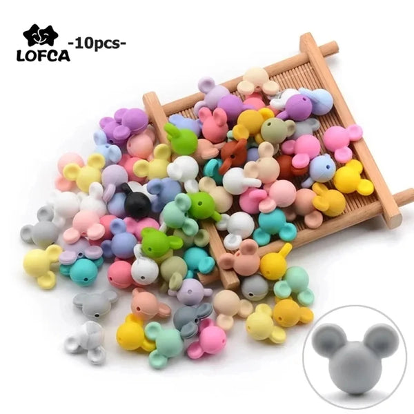 LOFCA 10pcs/lot Mouse Silicone Beads Baby Teether Toy Soft Chew