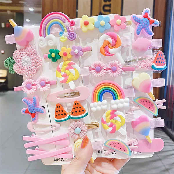 14pcs Set Of Hair Clips For Girls Cartoon Ice Cream Cute Children Hair