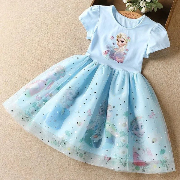 Girls Dress Cartoon 2024 Summer Frozen Fashion Children's Elsa