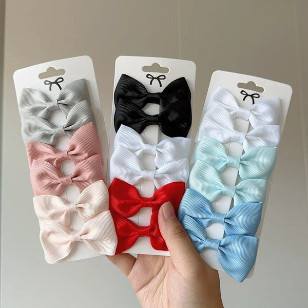 6Pcs Ribbon Bows Hairpin Girl Sweet Solid Design Hairpin Color Block