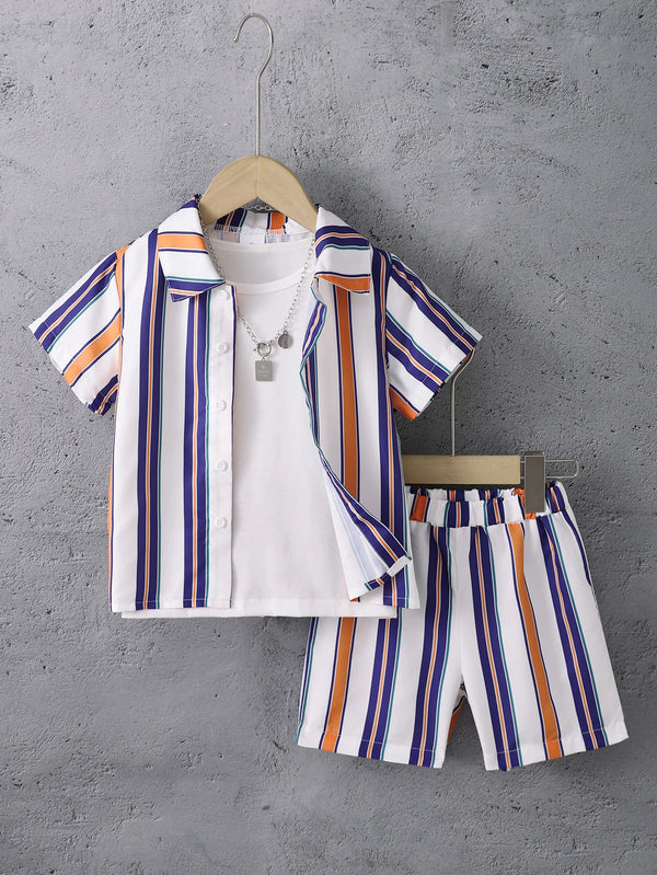 Summer Cool Boys Short Sleeves Striped Two-Piece A Gentleman's Suit