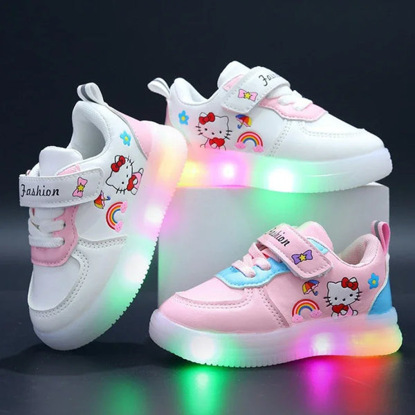 Spring Autumn Baby Girls Hello Kitty Led Light Shoes Children's