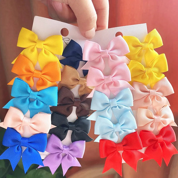 10Pcs/Set New Cute Solid Ribbon Bowknot Hair Clips for Baby Girls