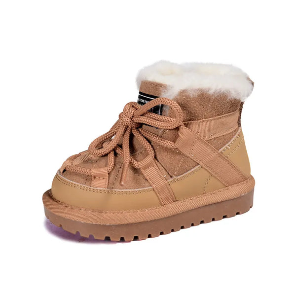 2024 New Winter Children Snow Boots Genuine Leather Warm Plush Toddler