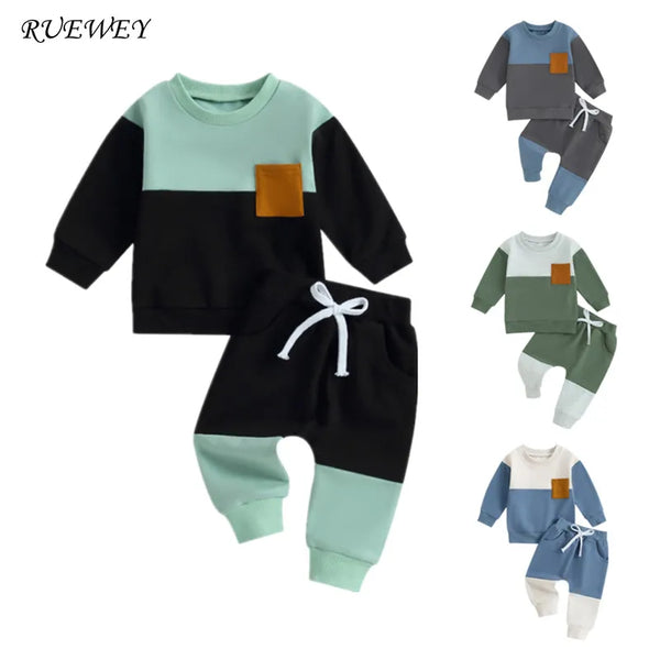 RUEWEY Baby Boy Contrast Color Pant Sets Spring Autumn Clothes Long