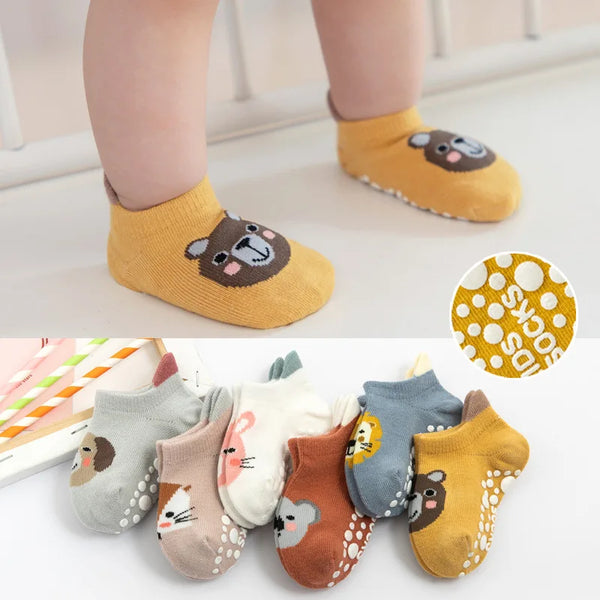 Cartoon Baby Socks Anti Slip Kids Girl Boy Short Socks With Rubber