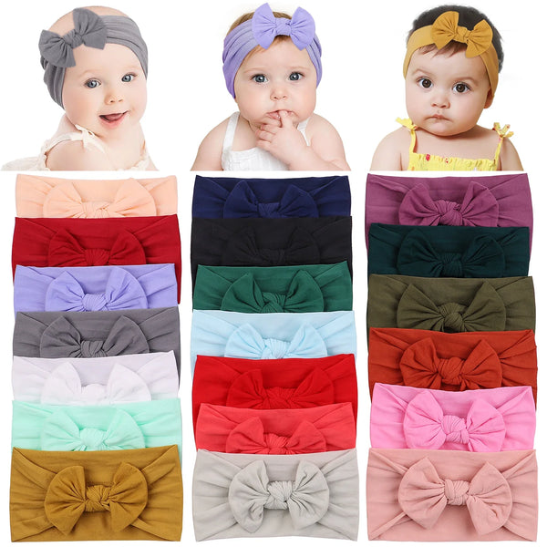 Newborn Solid Color Broadside Bows Headband Kids Girls Elastic Hair