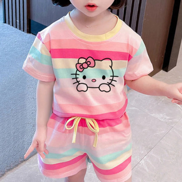 Cute Hello Kitty Summer Clothing Sets for Kids Baby Girls Outfits