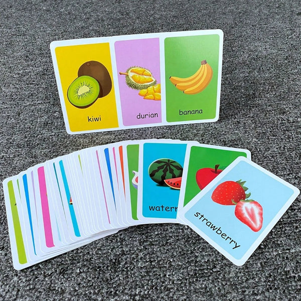 1set Children's Cognitive Cards, Body Parts,Animal,Fruits Double-Sided