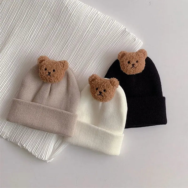 Cartoon Bear Baby Knitted Hat Autumn Winter Warm Newborn Infant