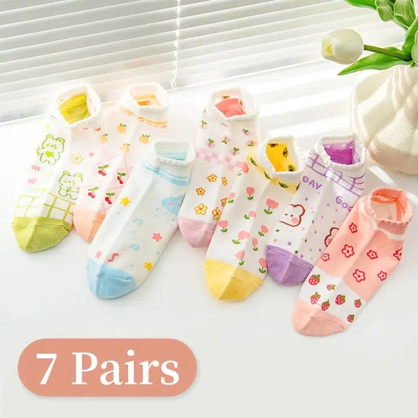 7 Pairs of Women's Spring and Summer Four-season Floral Strawberry