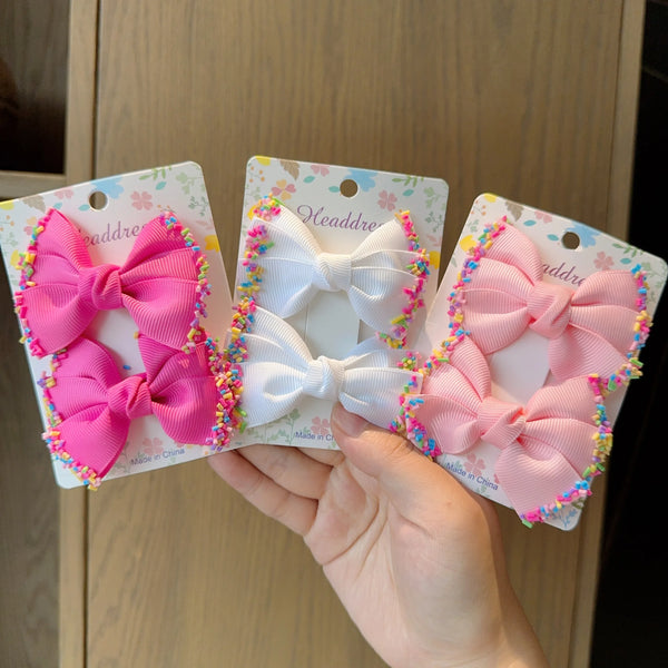 2Pcs Baby Solid Hair Bows Hair Clips Ribbon bow Hairpin for Girl Cheer