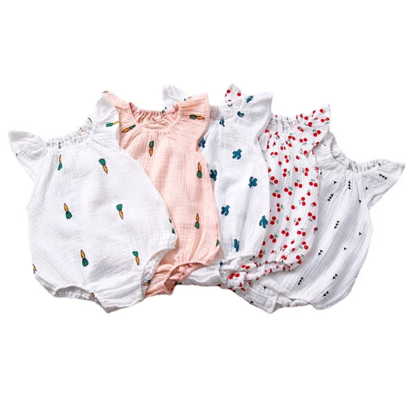 Summer Newborn Infant Baby Girls Romper Muslin Cotton Linen Infant