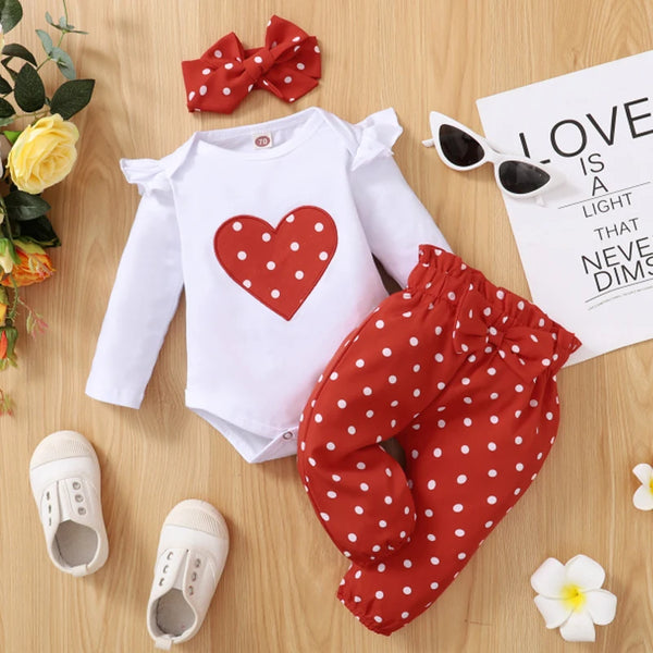 3PCS Newborn Baby Girl Clothes Set Love Heart Long Sleeve