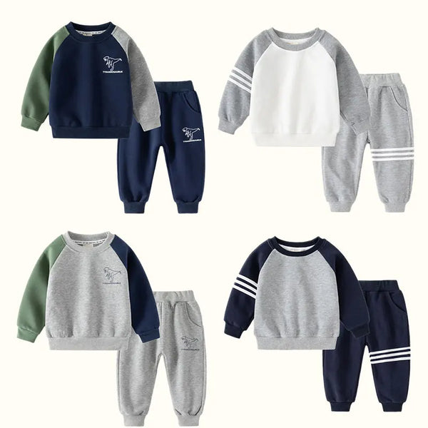 New Spring Autumn Children Clothes Set Color Patchwork Kids Boys