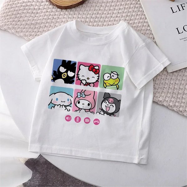 Hello Kitty Children's T-shirt Y2k Cotton Sanrio Kuromi Melody Anime