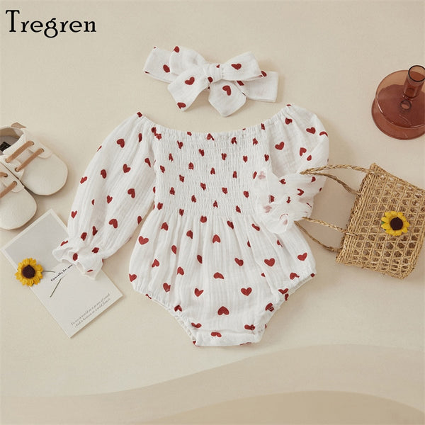 Tregren Infant Baby Girls Valentine's Day Romper Heart Print Long