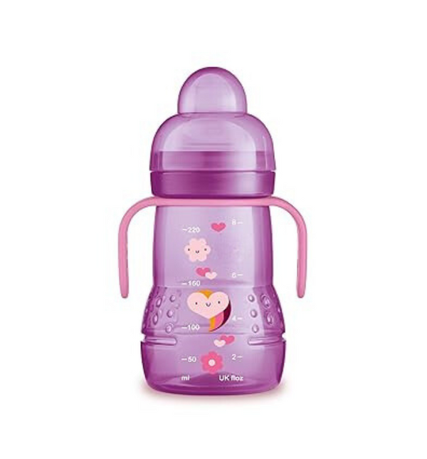 8oz Plastic Trainer Cup with Extra-Soft Spout & Non-Slip Handles, Pink, for Girls 4+ Months